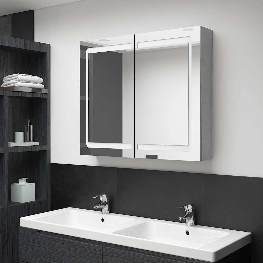 326511 vidaXL LED Bathroom Mirror Cabinet Concrete Grey 80x12x68 cm