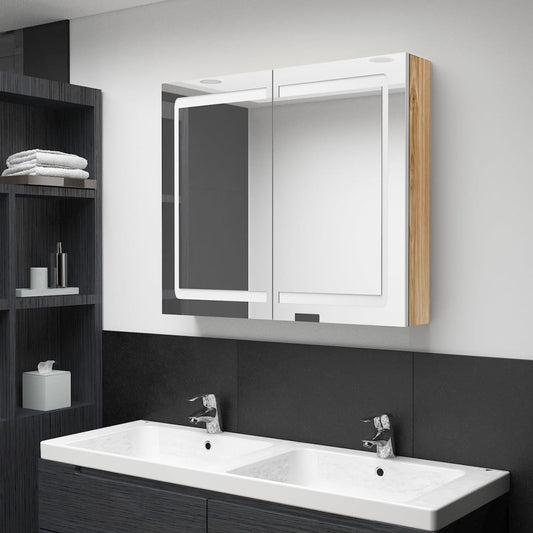 Bathroom Cabinet | White and oak | MDF board with melamine finish, glass