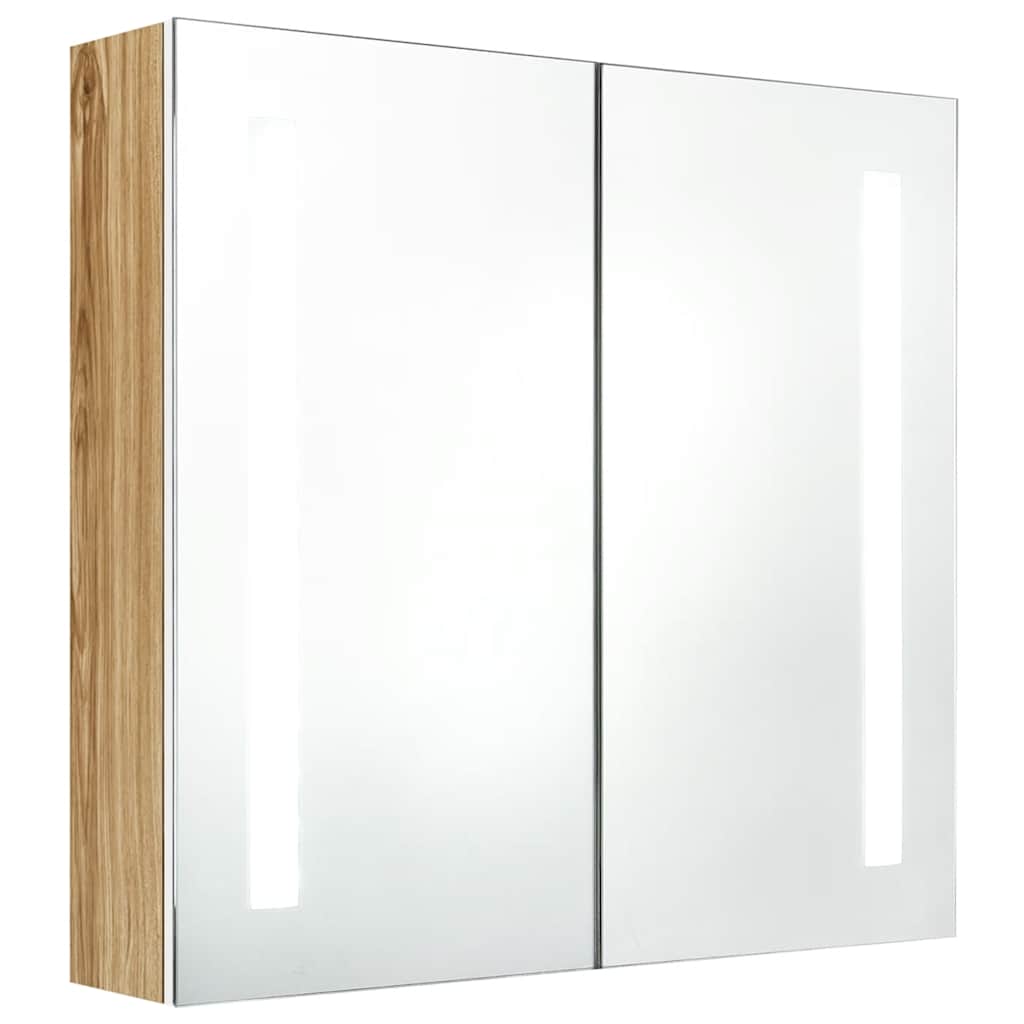 LED Bathroom Mirror Cabinet White and Oak 62x14x60 cm