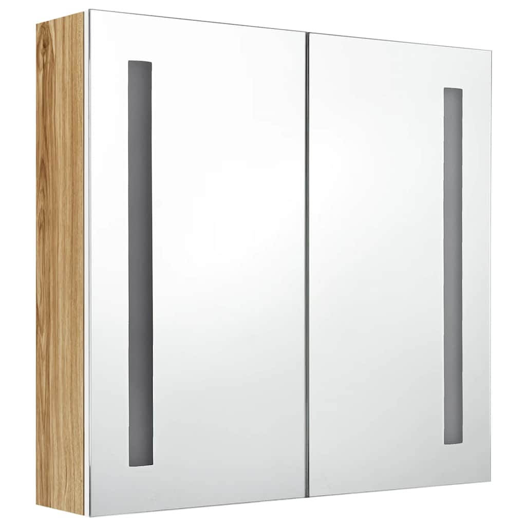 LED Bathroom Mirror Cabinet White and Oak 62x14x60 cm