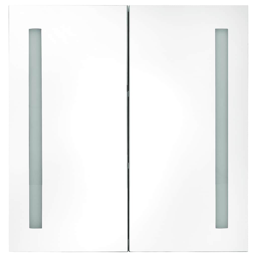 LED Bathroom Mirror Cabinet White and Oak 62x14x60 cm