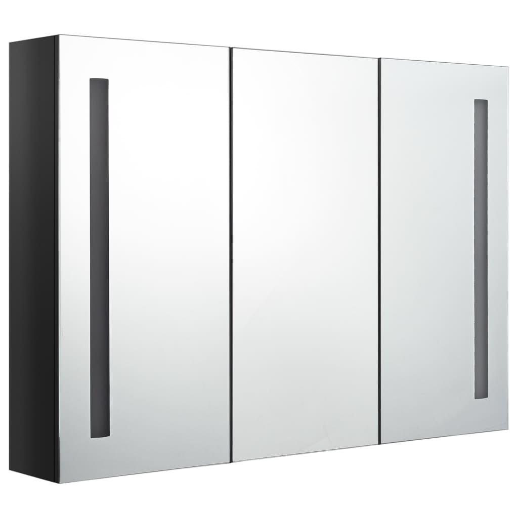 Bathroom Cabinet | Shiny Black | MDF Board with Melamine, Glass Mirror