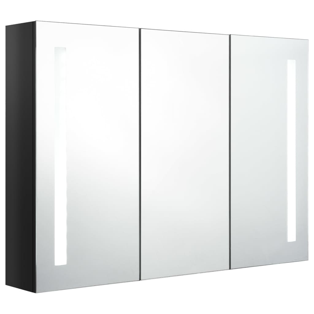 Bathroom Cabinet | Shiny Black | MDF Board with Melamine, Glass Mirror