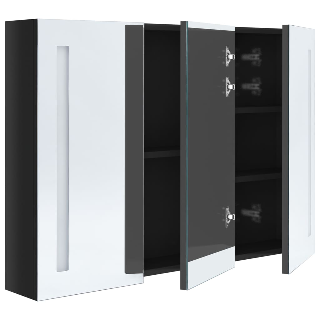 Bathroom Cabinet | Shiny Black | MDF Board with Melamine, Glass Mirror