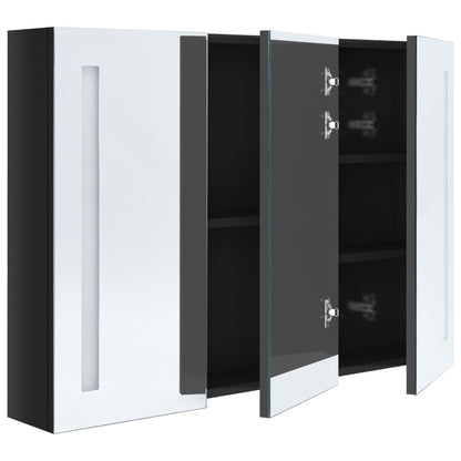 Bathroom Cabinet | Shiny Black | MDF Board with Melamine, Glass Mirror
