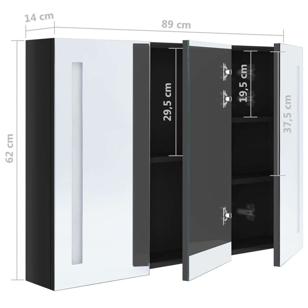 Bathroom Cabinet | Shiny Black | MDF Board with Melamine, Glass Mirror