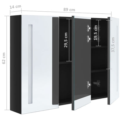 Bathroom Cabinet | Shiny Black | MDF Board with Melamine, Glass Mirror