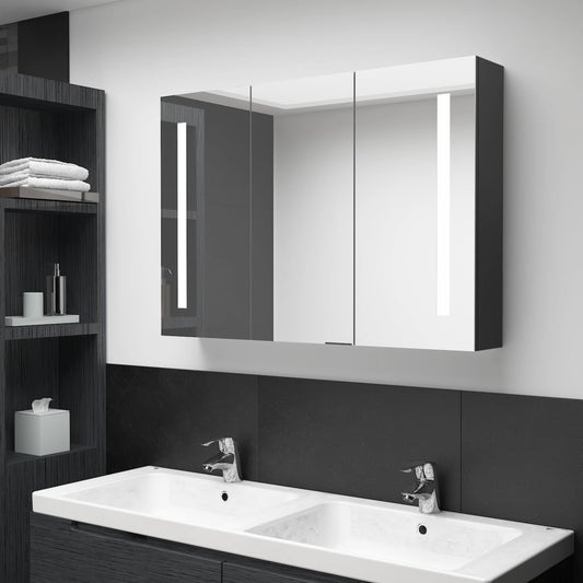 Bathroom Cabinet | Shiny Black | MDF Board with Melamine, Glass Mirror