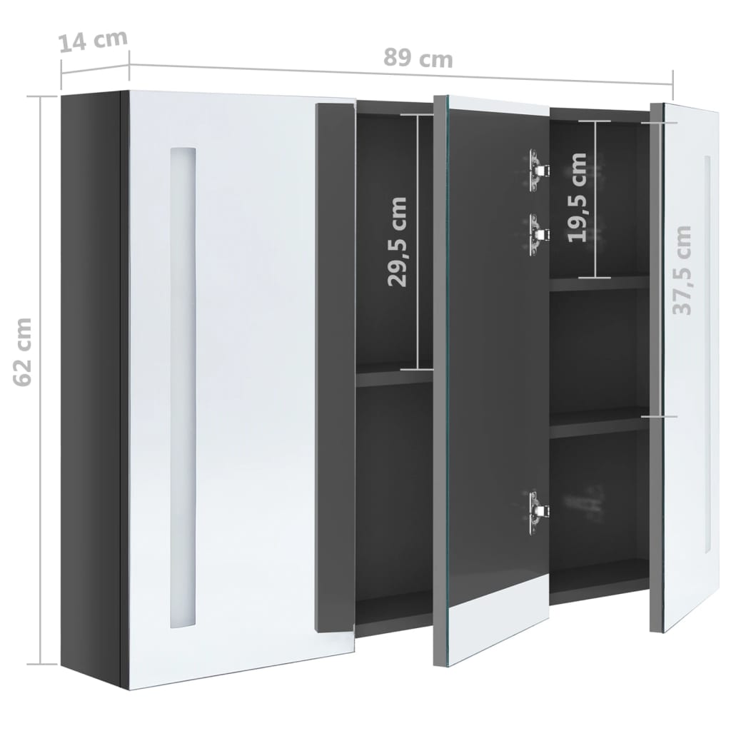 Bathroom Cabinet | Shining Grey | MDF with Melamine Finish, Glass Mirror
