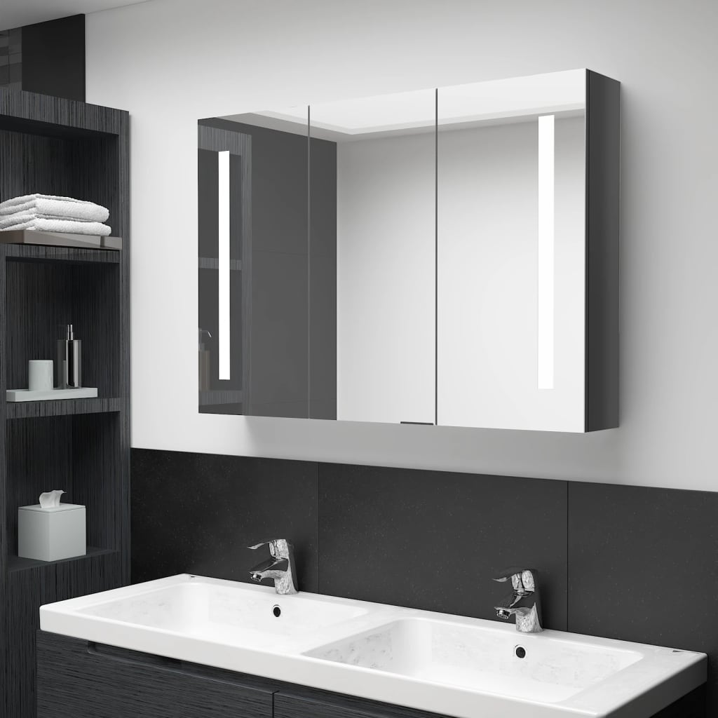 Bathroom Cabinet | Shining Grey | MDF with Melamine Finish, Glass Mirror