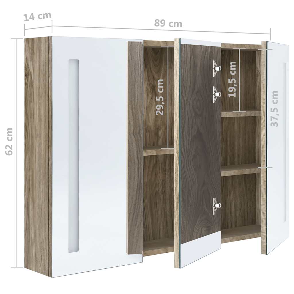 LED Bathroom Mirror Cabinet 89x14x62 cm Oak