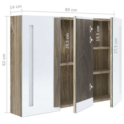 LED Bathroom Mirror Cabinet 89x14x62 cm Oak
