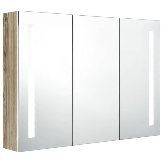 LED Bathroom Mirror Cabinet 89x14x62 cm White and Oak