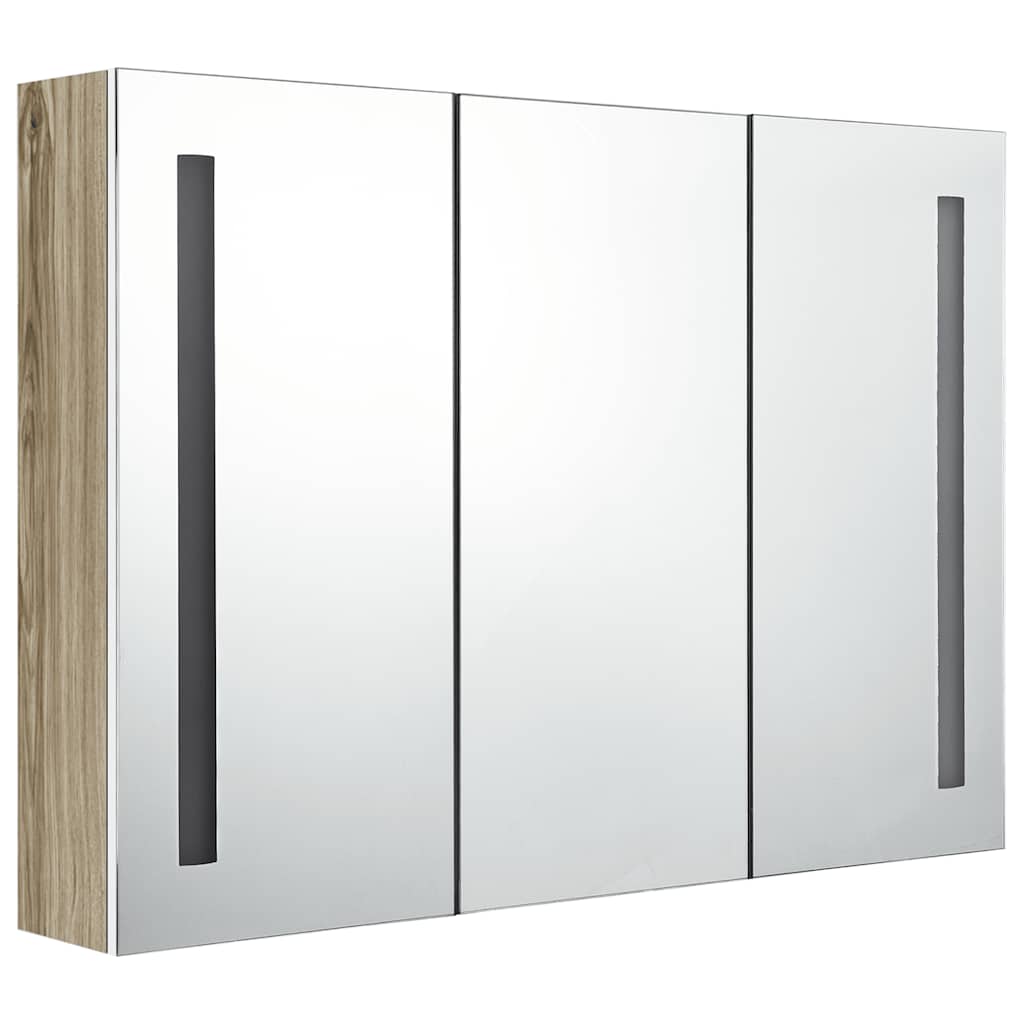 LED Bathroom Mirror Cabinet 89x14x62 cm White and Oak