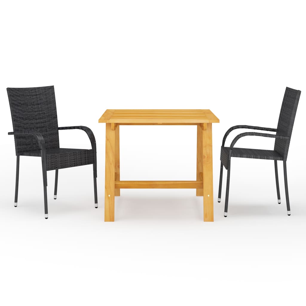 Dining Set | Black | Solid Acacia wood, Powder-Coated Steel, PE rattan