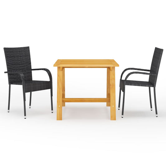Dining Set | Black | Solid Acacia wood, Powder-Coated Steel, PE rattan