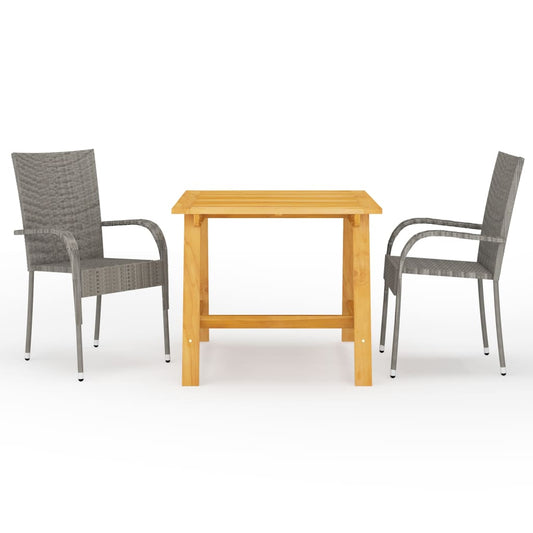 Dining Set | Grey | Solid acacia wood, PE rattan, Powder-coated steel