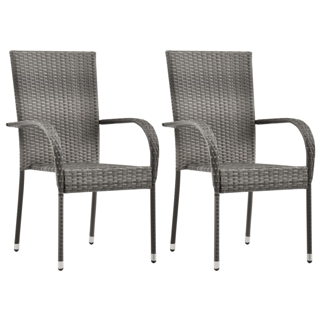 Dining Set | Grey | Solid acacia wood, PE rattan, Powder-coated steel