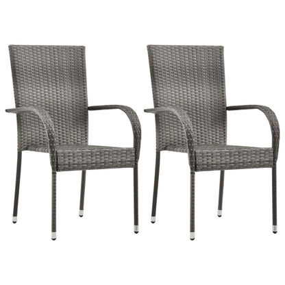Dining Set | Grey | Solid acacia wood, PE rattan, Powder-coated steel