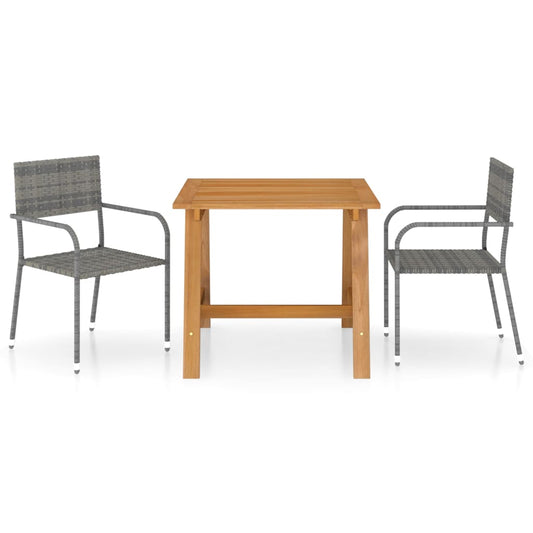 Dining Set | Grey | Solid acacia wood, PE rattan, Powder-coated steel