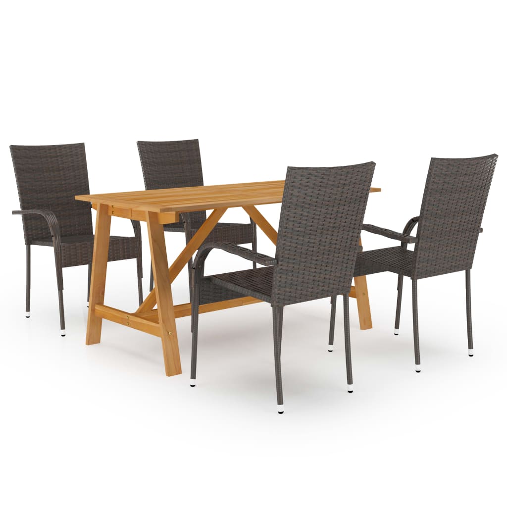 Dining Set | Brown | Solid acacia wood, PE rattan, powder-coated steel