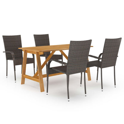 Dining Set | Brown | Solid acacia wood, PE rattan, powder-coated steel