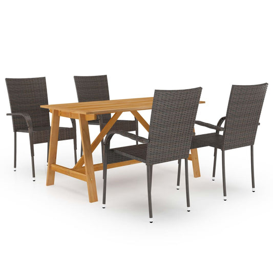 Dining Set | Brown | Solid acacia wood, PE rattan, powder-coated steel