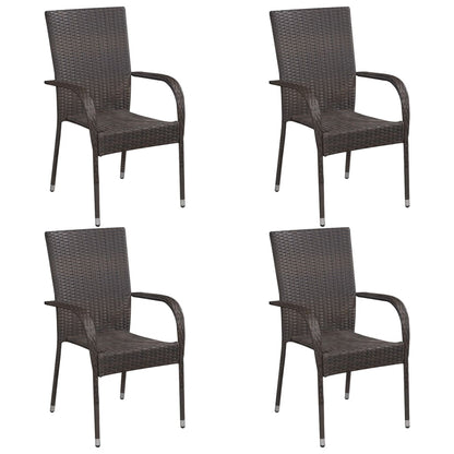 Dining Set | Brown | Solid acacia wood, PE rattan, powder-coated steel