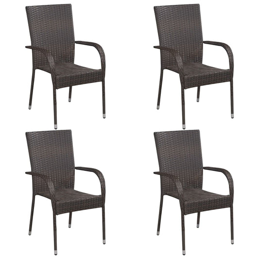 Dining Set | Brown | Solid acacia wood, PE rattan, powder-coated steel