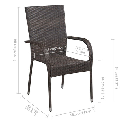 Dining Set | Brown | Solid acacia wood, PE rattan, powder-coated steel