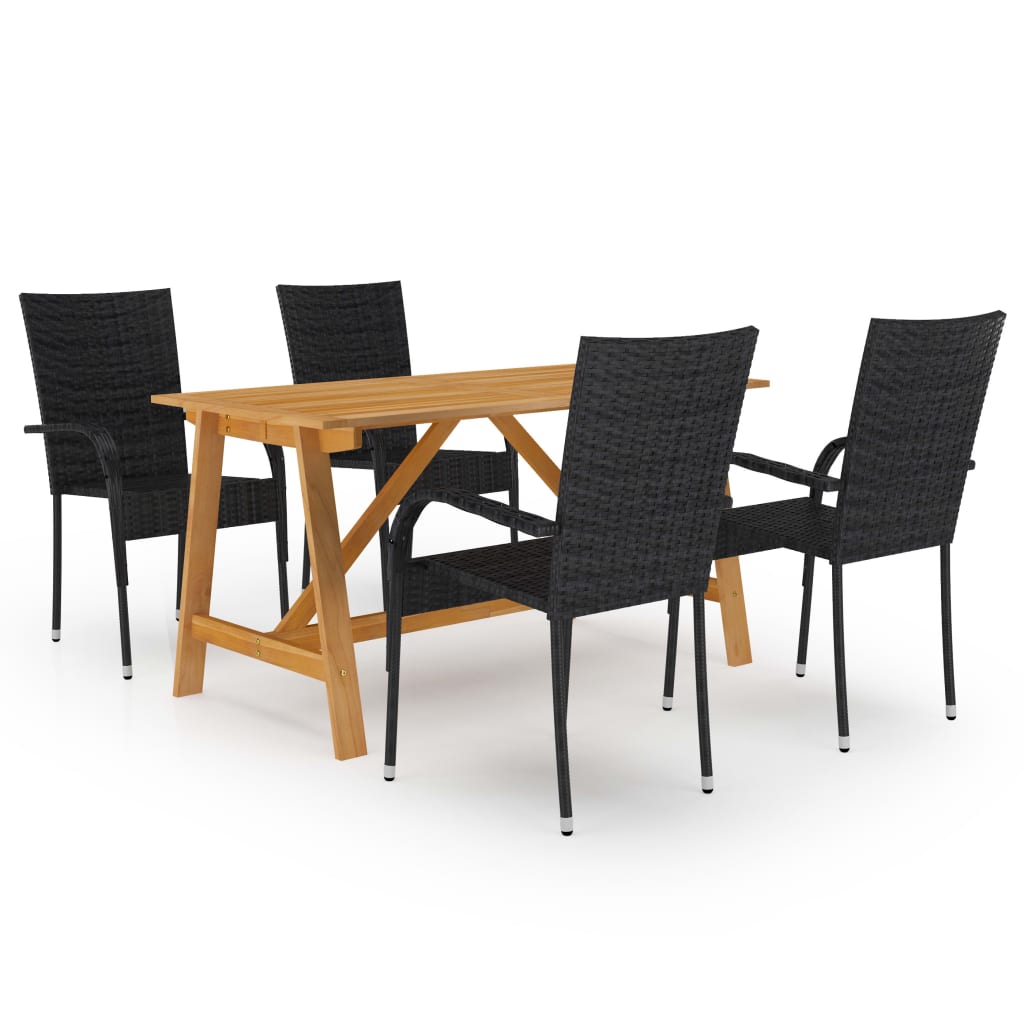 Dining Set | Black | Solid Acacia wood | Medium | Stackable