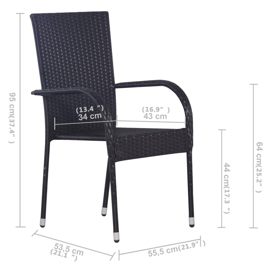 Dining Set | Black | Solid Acacia wood | Medium | Stackable