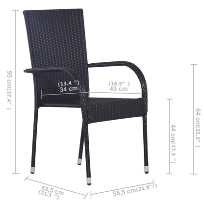 Dining Set | Black | Solid Acacia wood | Medium | Stackable