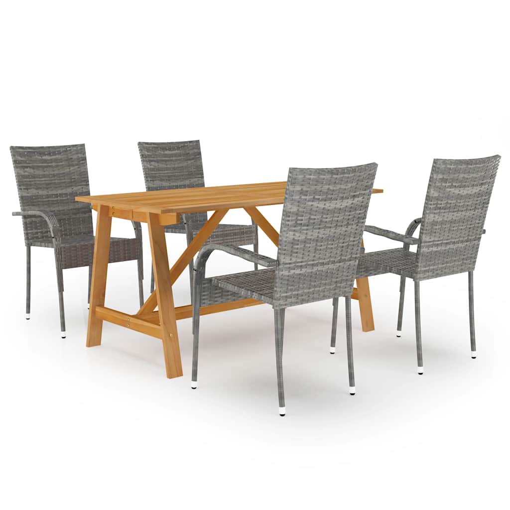 Dining Set | Grey | Solid Acacia wood, PE Rattan, Powder-Coated Steel