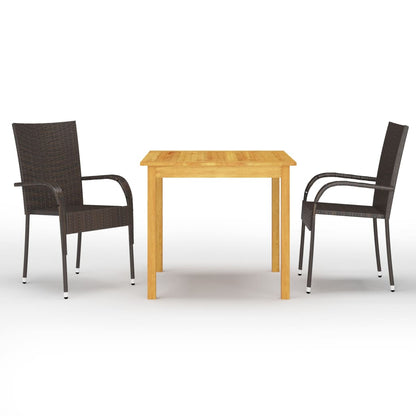 Dining Set | Brown | Solid Acacia Wood | Medium | Stackable | Dining Set