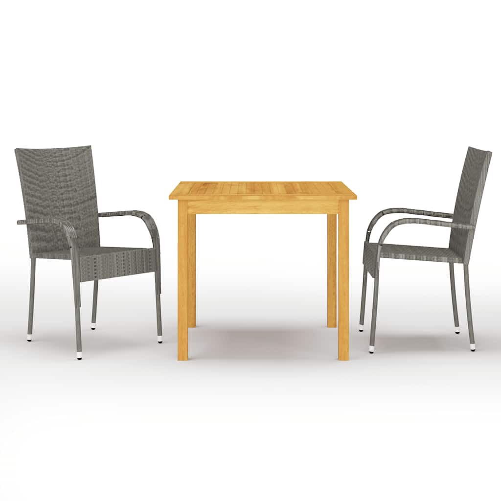Dining Set | Grey | Solid Acacia wood, PE rattan, Powder-coated steel