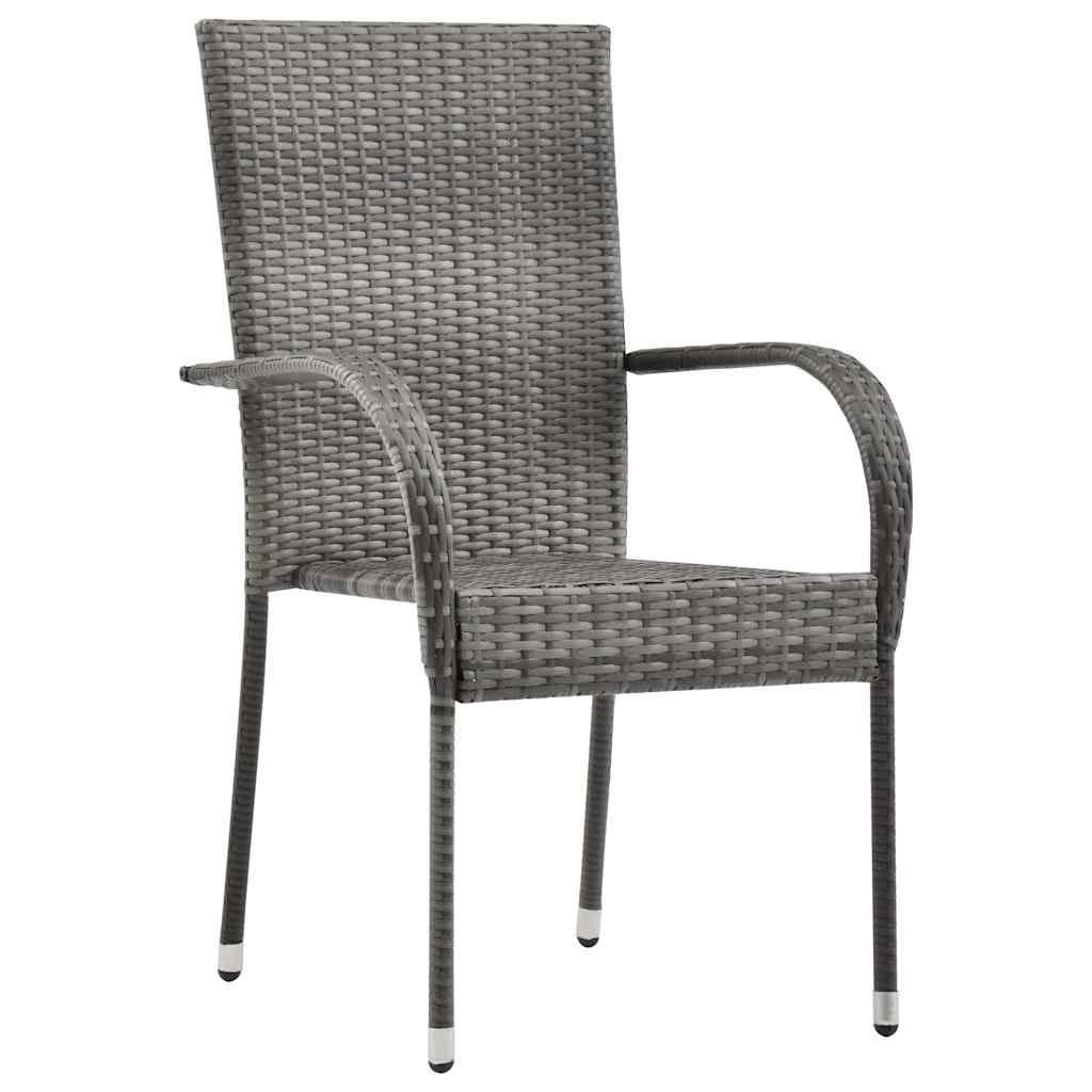 Dining Set | Grey | Solid Acacia wood, PE rattan, Powder-coated steel