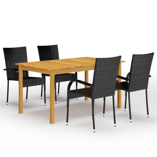 Dining Set | Black | Solid Acacia Wood | Medium | Stackable