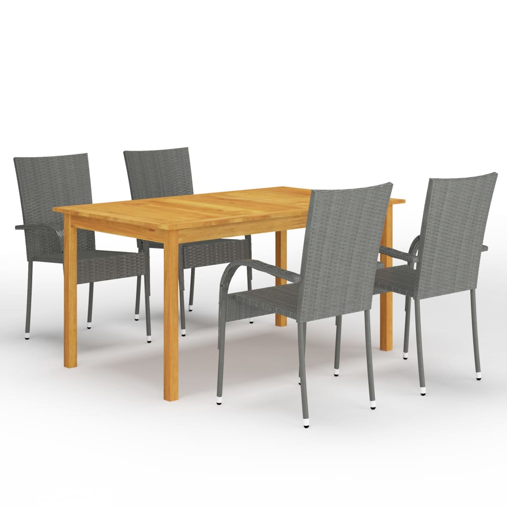 Dining Set | Grey | Solid acacia wood, PE rattan, Powder-coated steel