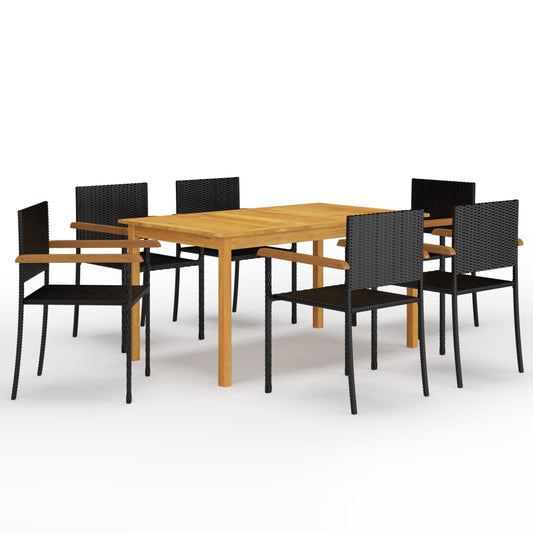 Dining Set | Black | Solid acacia wood, PE rattan, Powder-coated steel