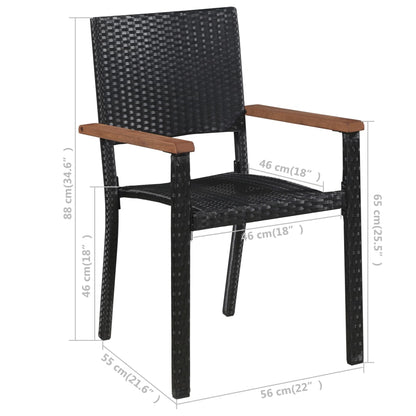 Dining Set | Black | Solid acacia wood, PE rattan, Powder-coated steel