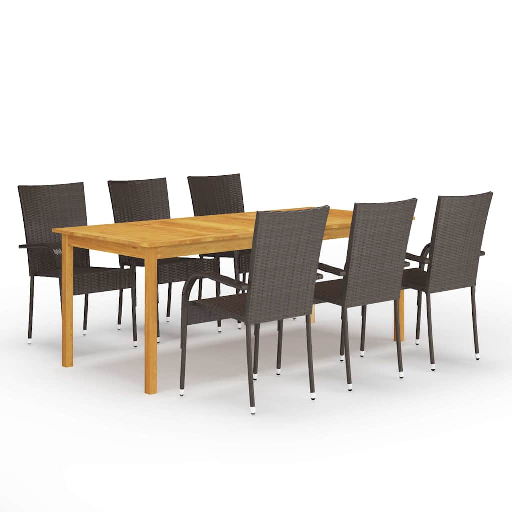 Dining Set | Brown | Solid Acacia wood, PE Rattan, Powder-Coated Steel
