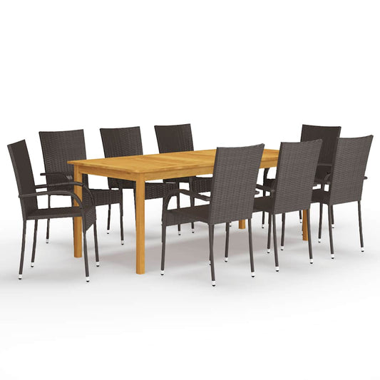 Dining Set | Brown | Solid acacia wood, PE rattan, powder-coated steel