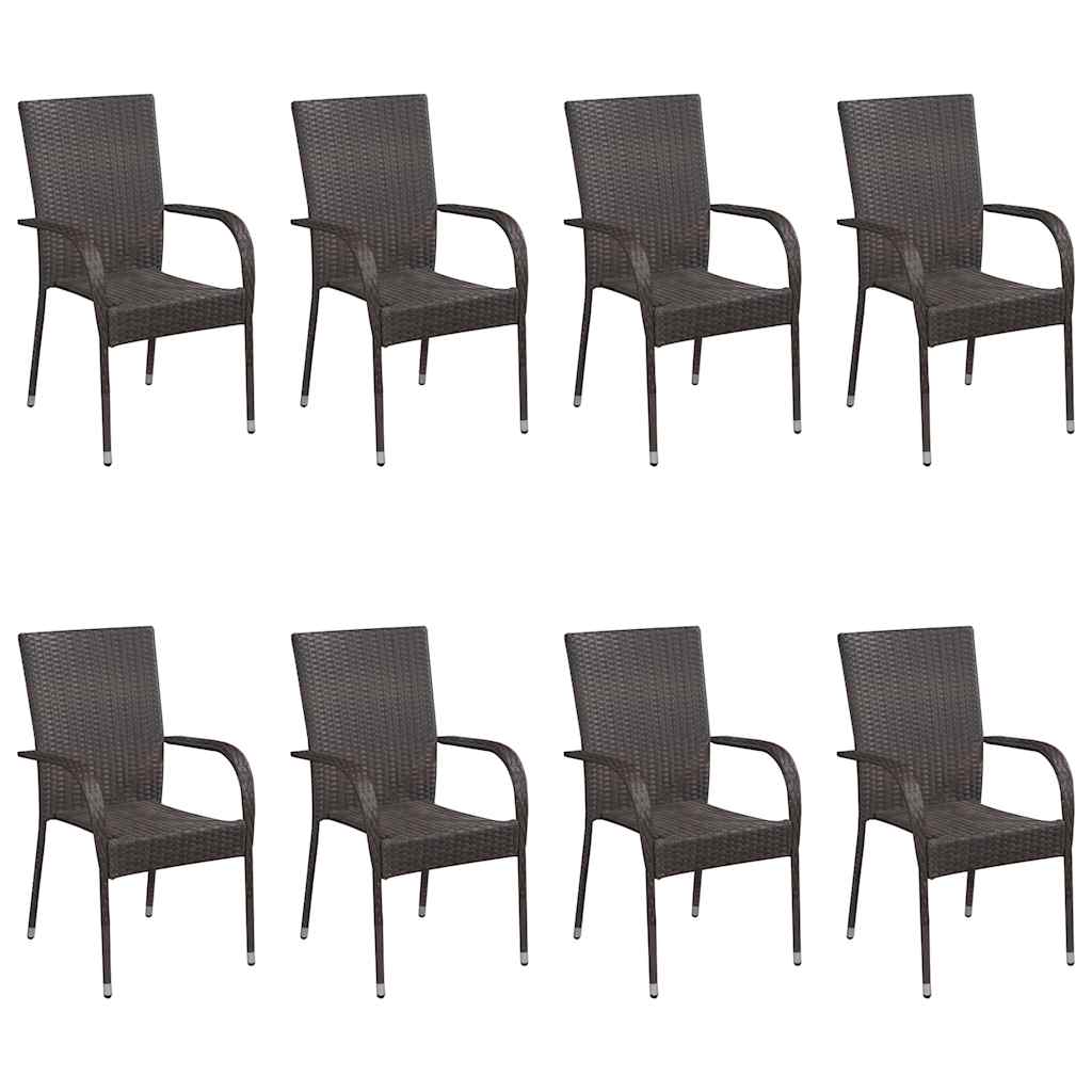 Dining Set | Brown | Solid acacia wood, PE rattan, powder-coated steel