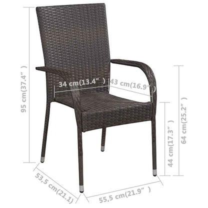 Dining Set | Brown | Solid acacia wood, PE rattan, powder-coated steel
