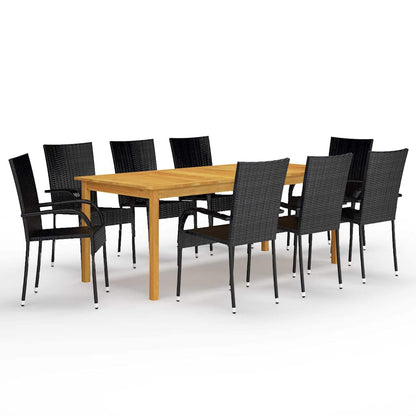 Dining Set | Black, Natural Wood