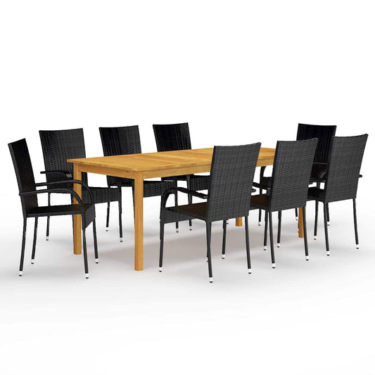 Dining Set | Black, Natural Wood