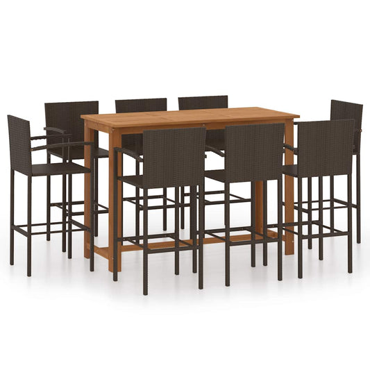 9 Piece Garden Bar Set Brown