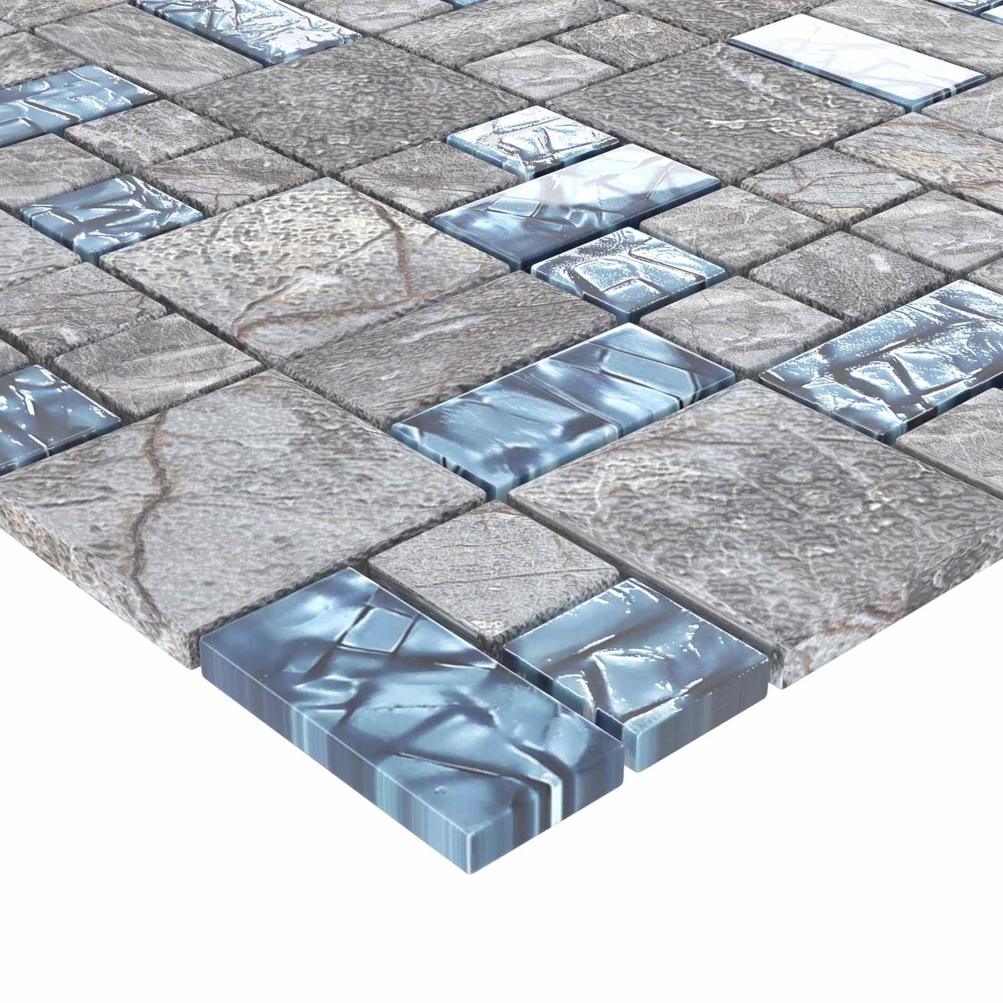 Mosaic Tile 11 pcs Grey and Blue 50 x 50 cm Glass