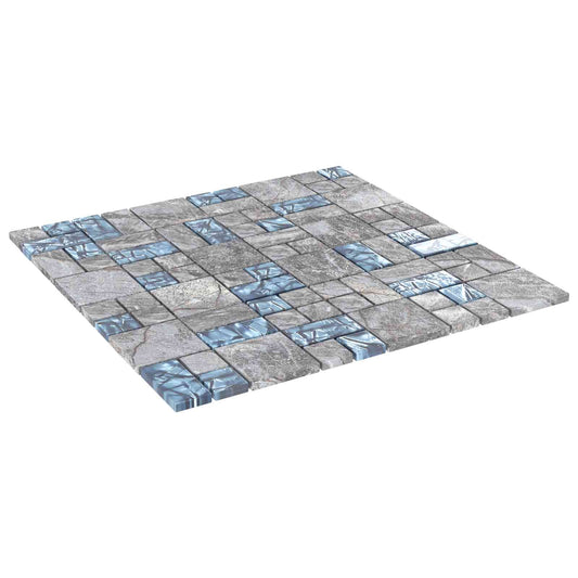 Mosaic Tile 11 pcs 50 x 50 cm Grey and Blue Glass